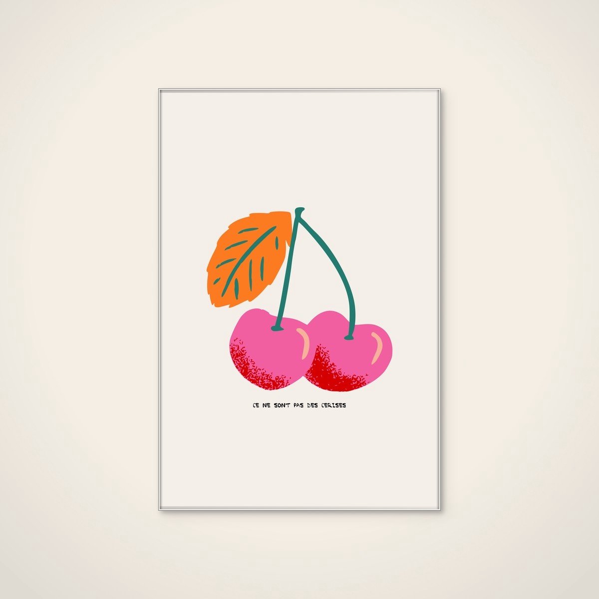 Akoestisch schilderij - 80 x 120 cm - Pink Cherries Illustration van Annick - Abstracte wanddecoratie - wit textielframe