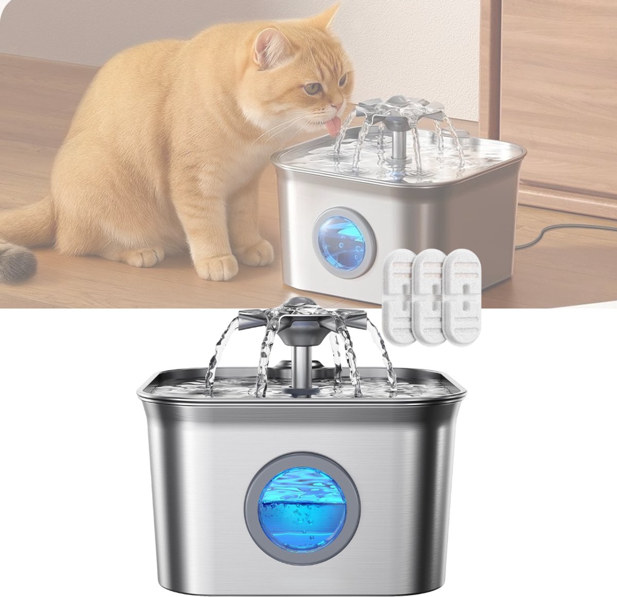 CLGP® Drinkfontein Kat - Kattenfontein - Drinkbak Hond - Waterdispenser - Zilver