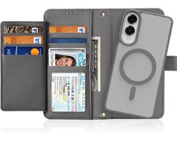 Dux Ducis - Telefoon Hoesje geschikt voor Samsung Galaxy S25 Edge - Hoesje geschikt voor Magsafe Magneet - 2 in 1 Wallet Book Case - Lawa Series - Grijs