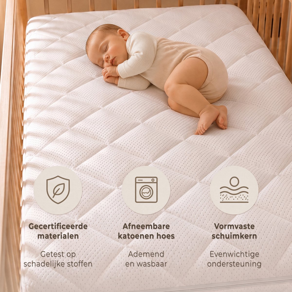 CozySense® Babymatras 60x120 cm – Ledikant Matras – Babymatrassen – Ademend Katoen – Afneembare Hoes – OEKO-TEX® & CertiPUR-US® Gecertificeerd – 10 cm – foto 2