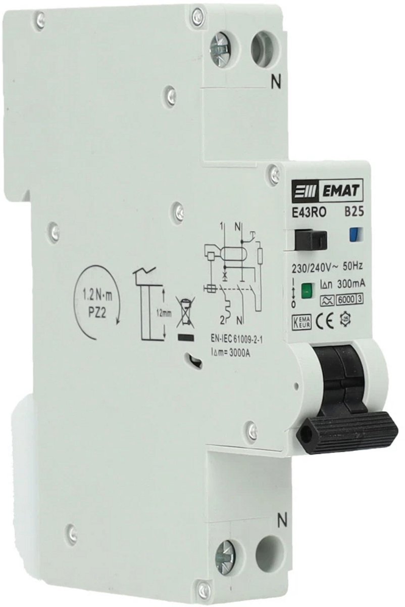 EMAT aardlekautomaat B25 1P+N 300mA type A 6kA spanningsonafhankelijk