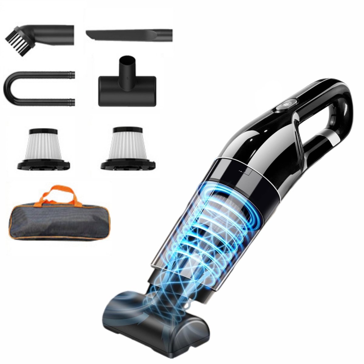 Mrilary Draadloze Handstofzuiger Set - 10000Pa sterke zuigkracht - nat & droog reinigen - Met 2 Filters en Opbergtas - lichtgewicht draagbare mini stofzuiger voor auto, huis, keuken en kantoor Zwart