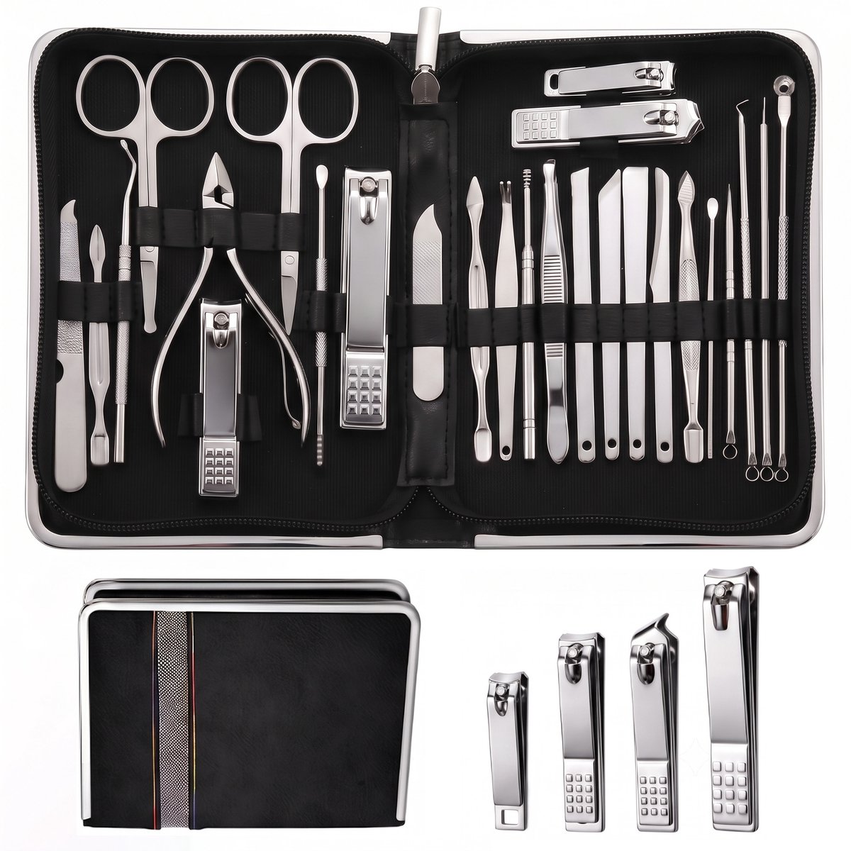 Fokelyi 26 Delige Pedicureset - Manicure en Pedicure Set - Nagelknipper - Nagelvijl - Nageltang - Pedicuresets - RVS - Inclusief Etui