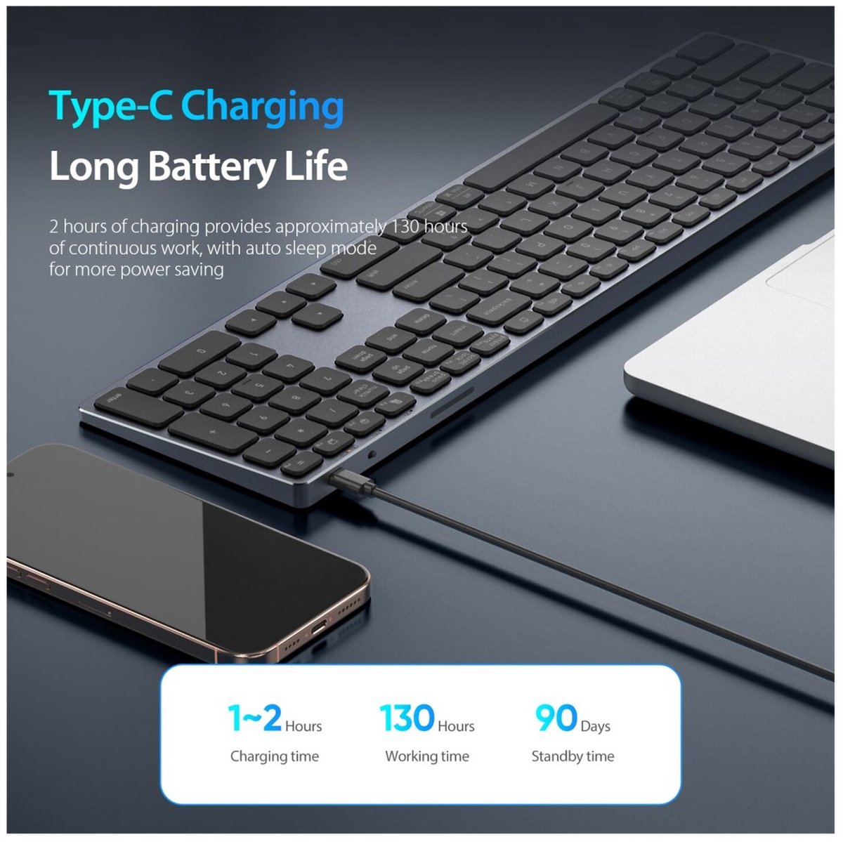 Dux Ducis - Universeel bluetooth toetsenbord geschikt voor Windows / Apple iMac / Apple iPad / Apple iPhone / Samsung - Draadloos toetsenbord - QWERTY - Zwart — cadeau in Gadgets - foto 4