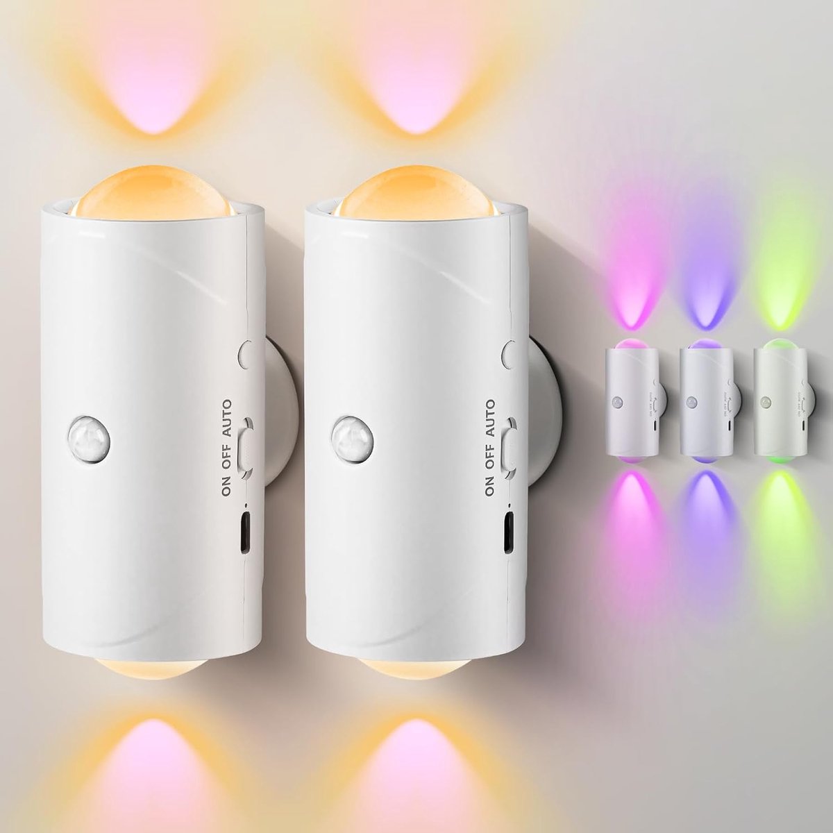 Lzwintrading - LED Nachtlampje met Bewegingssensor – Wandlamp Binnen Oplaadbaar Volwassenen Kinderen - 7 Kleuren Draadloos en Magnetisch – Geschikt voor Trap Slaapkamer Gang Terras en Feestdecoratie – 2 Stuks