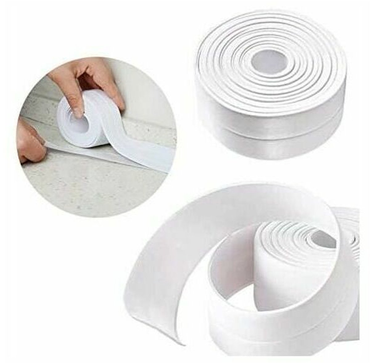 Zelfklevende, waterdichte afdichtstrip (Macaron-stijl) voor badkamers, keukens, muren en doucheruimtes (Wit, 3,2 m x 38 mm)