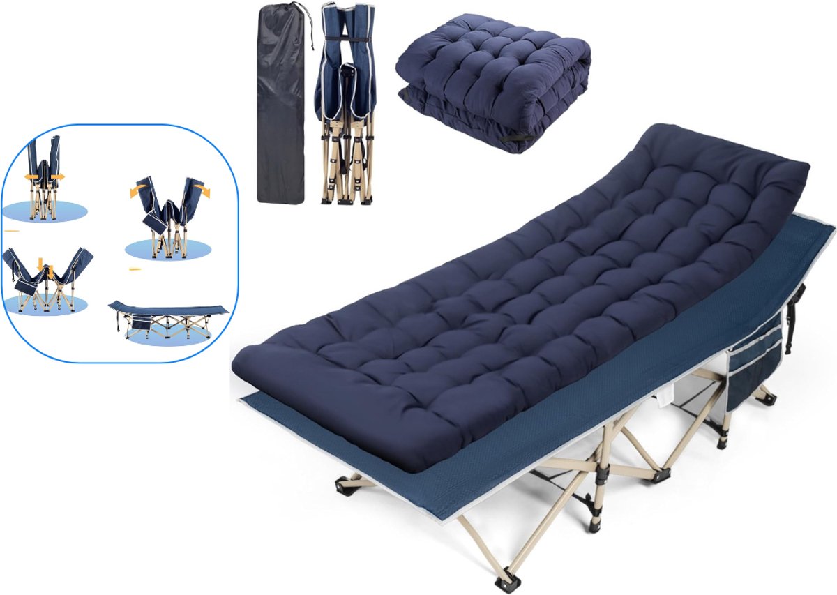 CLGP® Veldbedden 1 Persoon - Veldbed - Veldbedden 1 Persoon met Matras -Donkerblauw