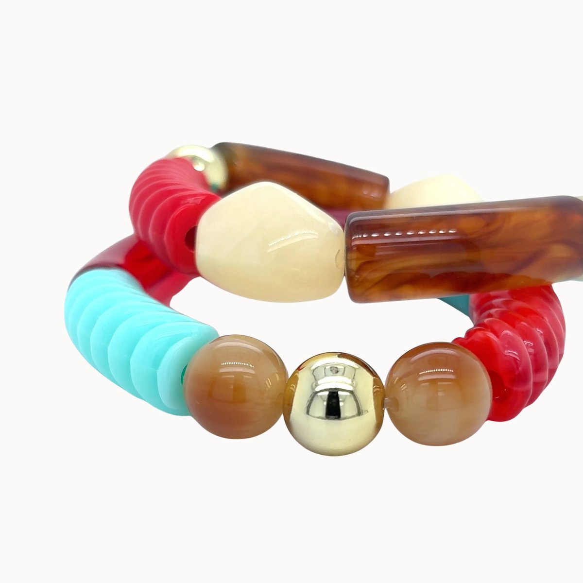 Pat's Jewels Armband Dames - Kralen Armband - Tube Kralen - Statement Armband - Turquoise - Rood - Set - 2 stuks