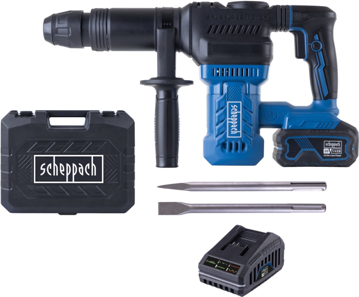 Scheppach Accu Sloophamer BC-AB1500-X - Set L - 9 Joule - 3400 bpm - SDS-Max - Inclusief 4.0 Ah accu en oplader