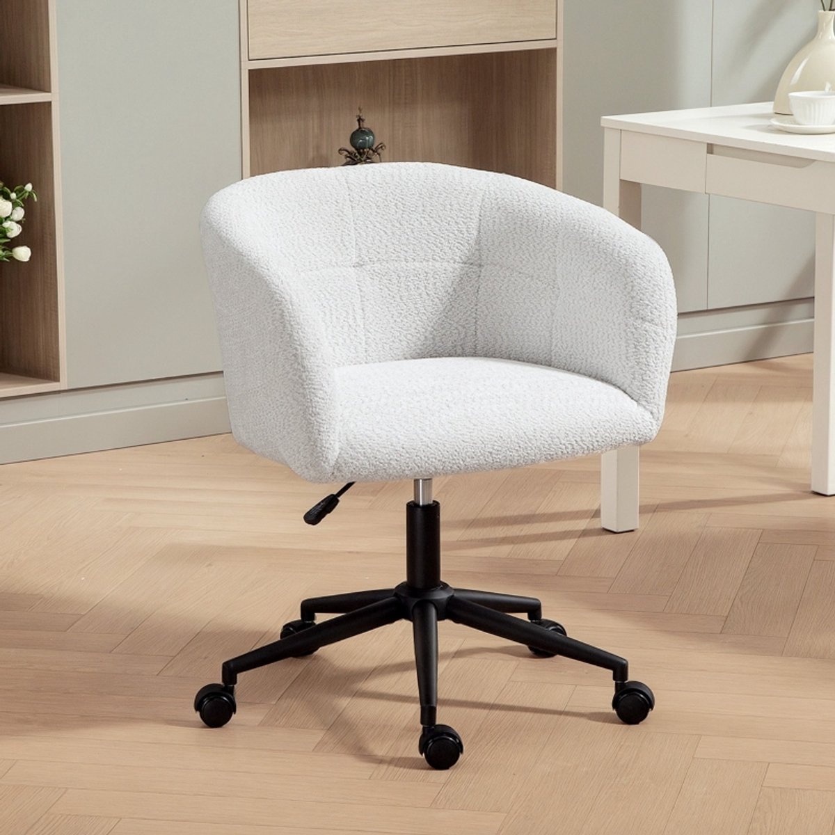 MODENUIT Bureaustoel 65 x 59 x 75-85 cm - Draaibaar Op Wielen - Kantoor En Kaptafel - Polyester - Cremewit