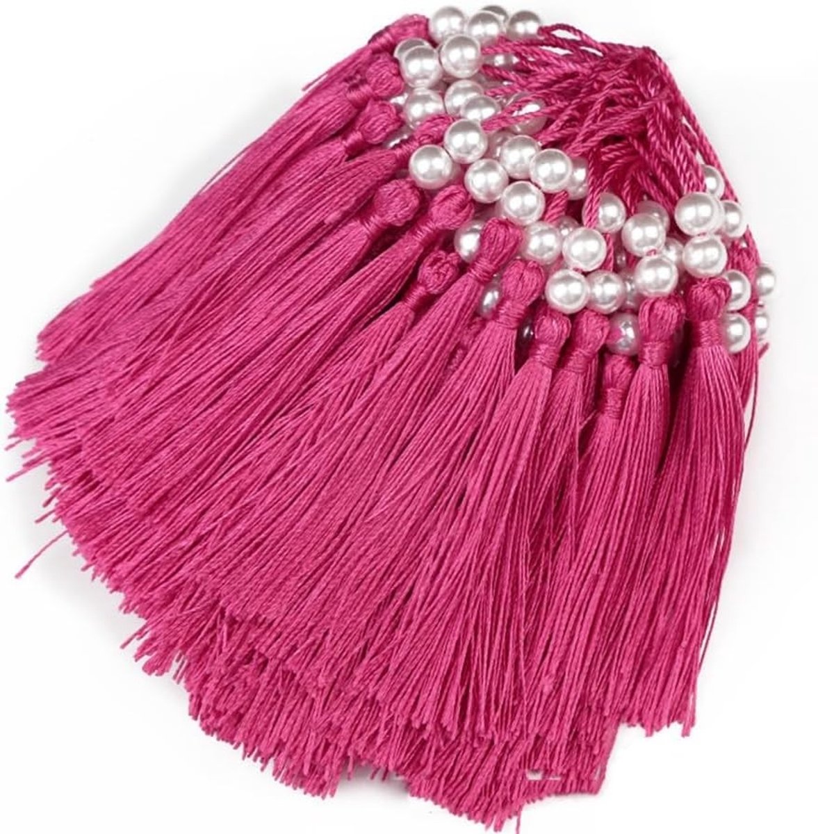 100 Pcs Mini Beaded Tassels en Hangertjes voor Creatieve Projecten, Kleurige Handgemaakte Zijden Tassels voor DIY Knutselen en Boekenleggers, Roze Rood