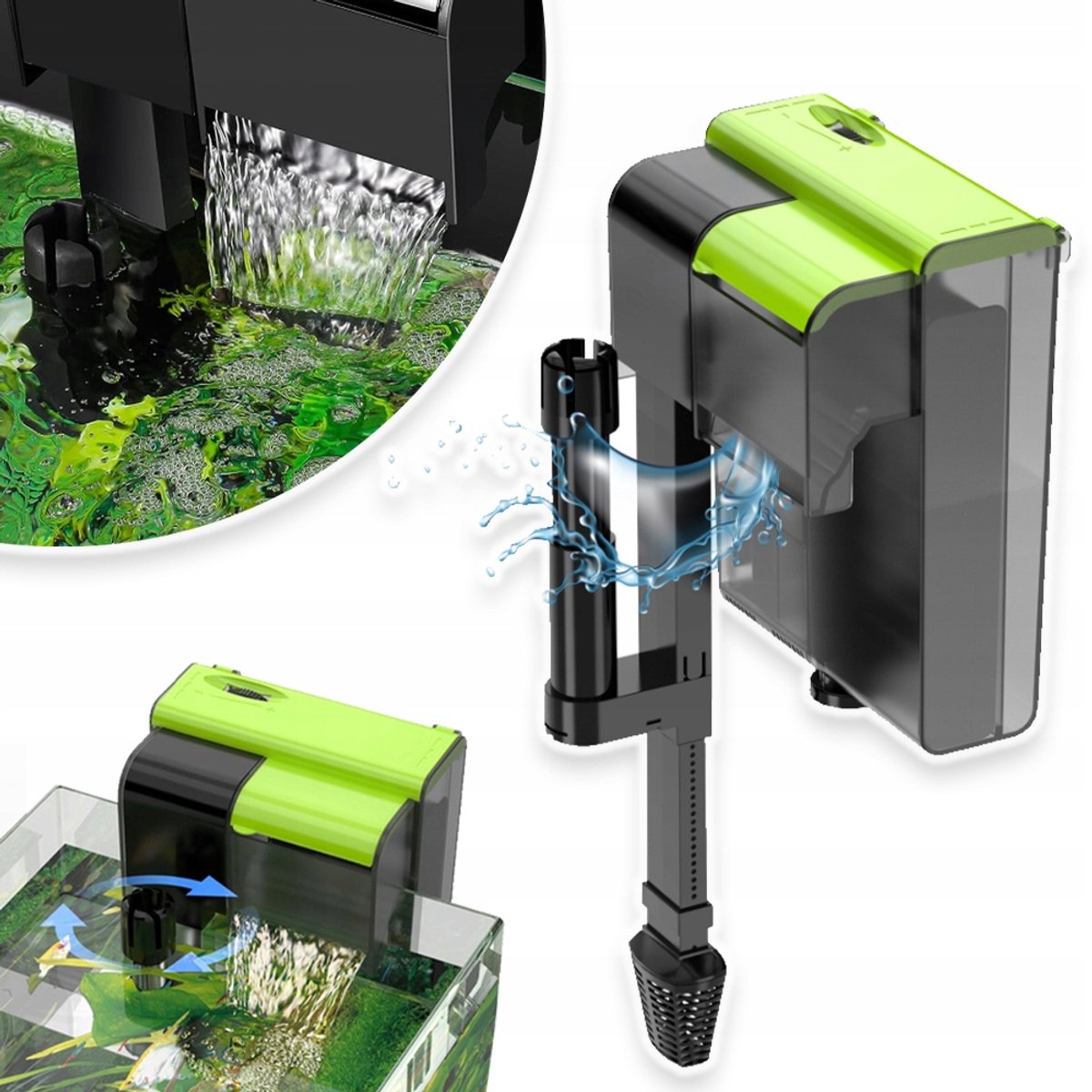 4-in-1 Hangend Aquariumfilter Met 3W UV-Lamp En Oliefilter - 450 L/U Doorstroming Beluchting Eenvoudig Te Installeren - Geschikt Voor Zoet- En Zoutwateraquaria