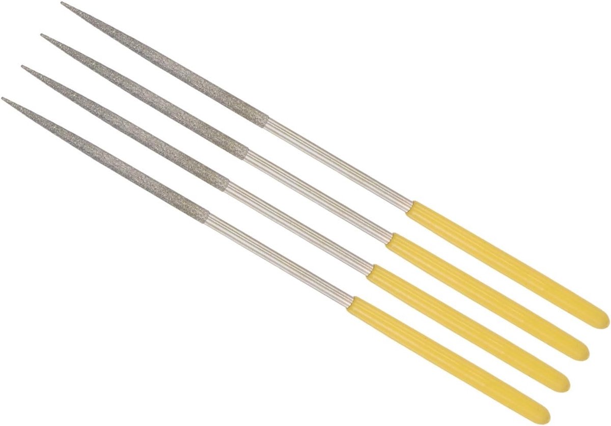 Diamant gecoate naaldvijl 3mm schacht 140mm lengte - 4-delig slijpgereedschap voor metaal, glas en steen, precisiewerk en afwerking