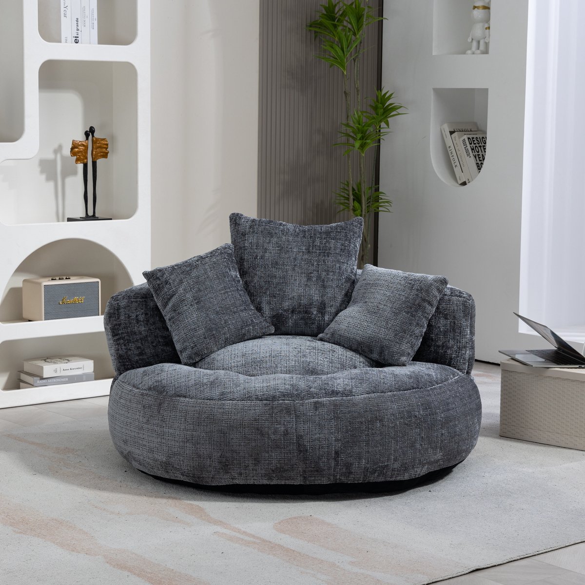 DESMIU Zitzak 108 x 108 x 52 cm - Luie Loungestoel Met Rugleuning, Armleuningen En 3 Kusse