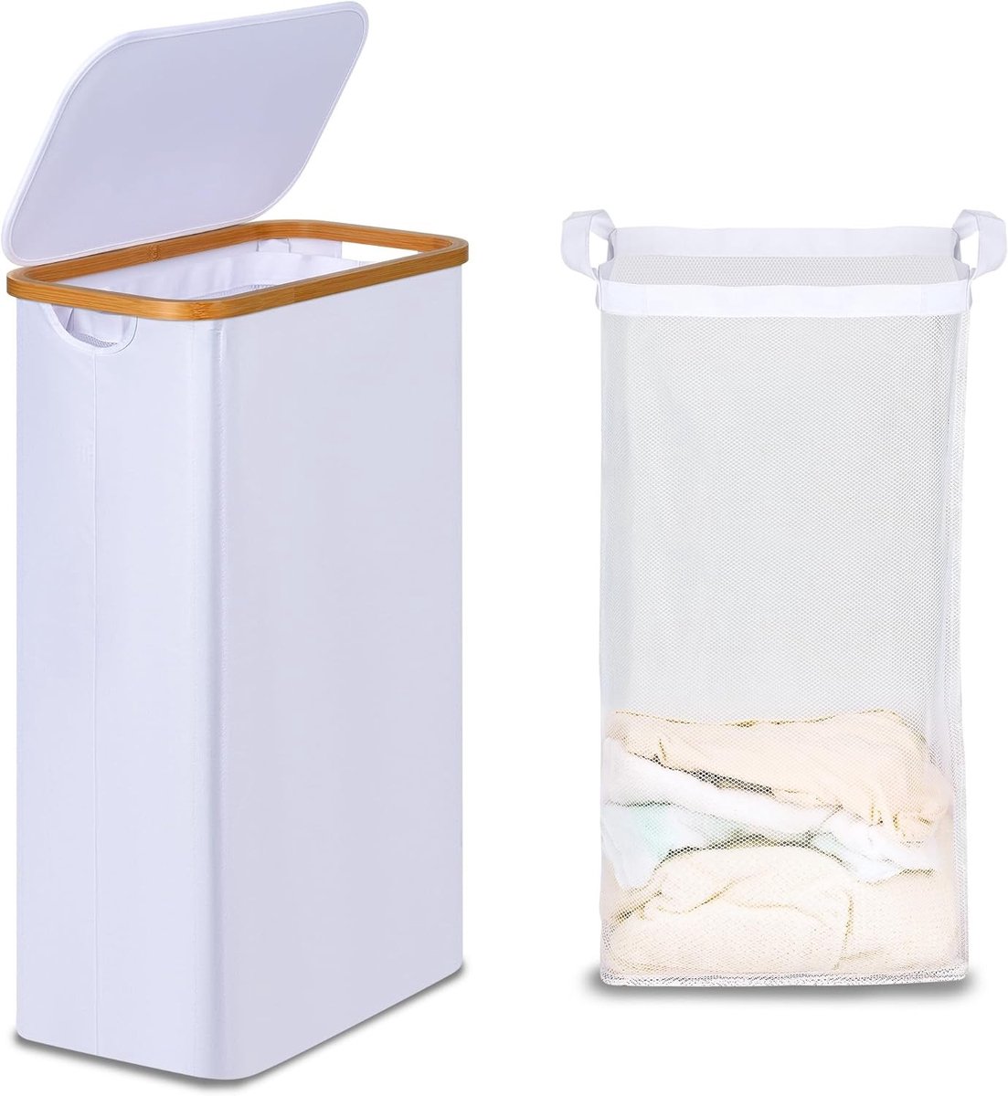 Narrow Waskorf met Deksel van 75 Liter, Vouwbare Waskorf met Wasbare Binnenzak, Ideaal voor Badkamer en Slaapkamer