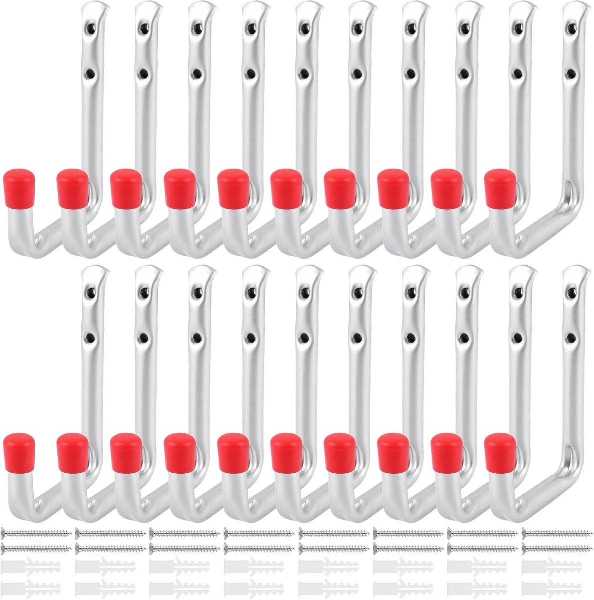 Set van 20 Robuuste Wandhaken voor Garage - Zilver, 125 x 86 mm, Geschikt voor Ladder, Vouwstoel en Fiets, Tot 35 kg Draagvermogen
