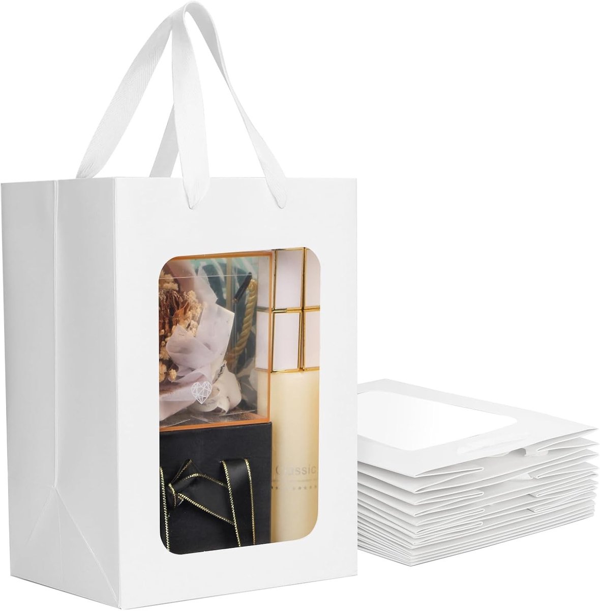 Witte Cadeautassen van 50 Stuks - Papieren Tassen met Handvatten - 18x13x25cm - Sterke Kraft Papieren Tassen voor Feesten en Cadeaus