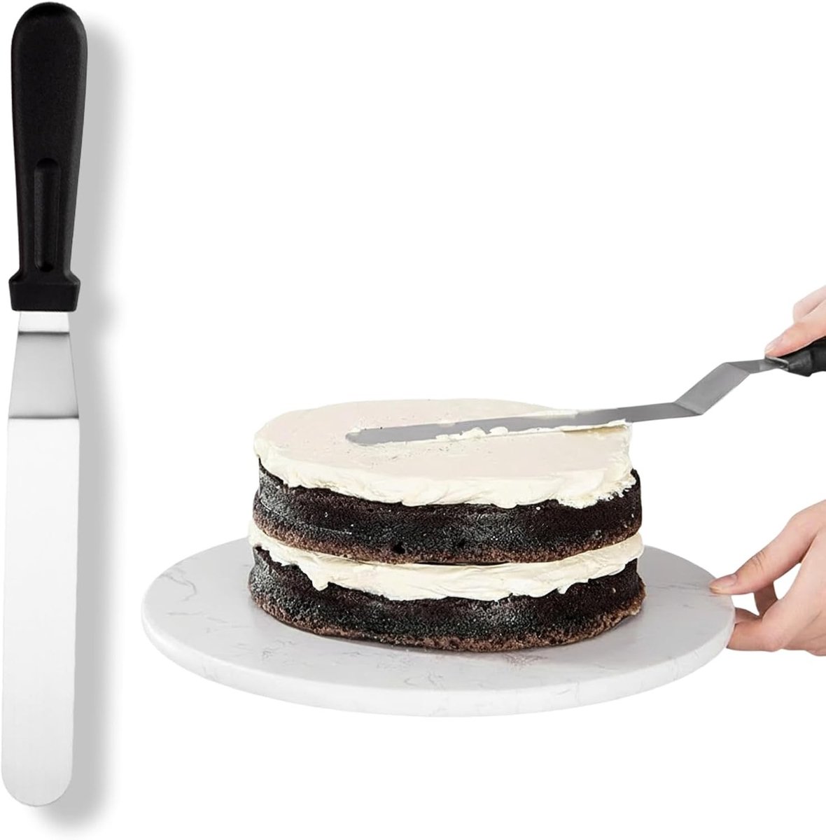 Roestvrijstalen taartspatel van 20,3 cm met antislip handgreep voor het verdelen van room en glazuur, inclusief 3 brillenkokers, perfect voor thuis bakken en taarten decoreren