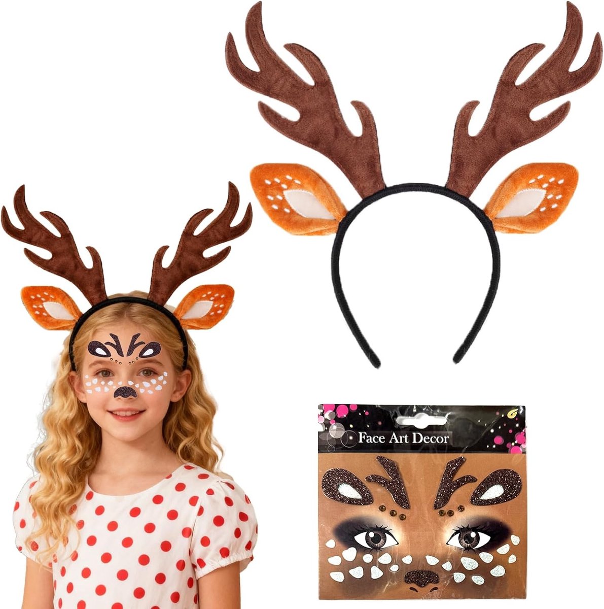 Hoofdband met Hoorns en Stickers voor Vrouwelijke Herten Kostuum voor Carnaval, Feest en Cosplay