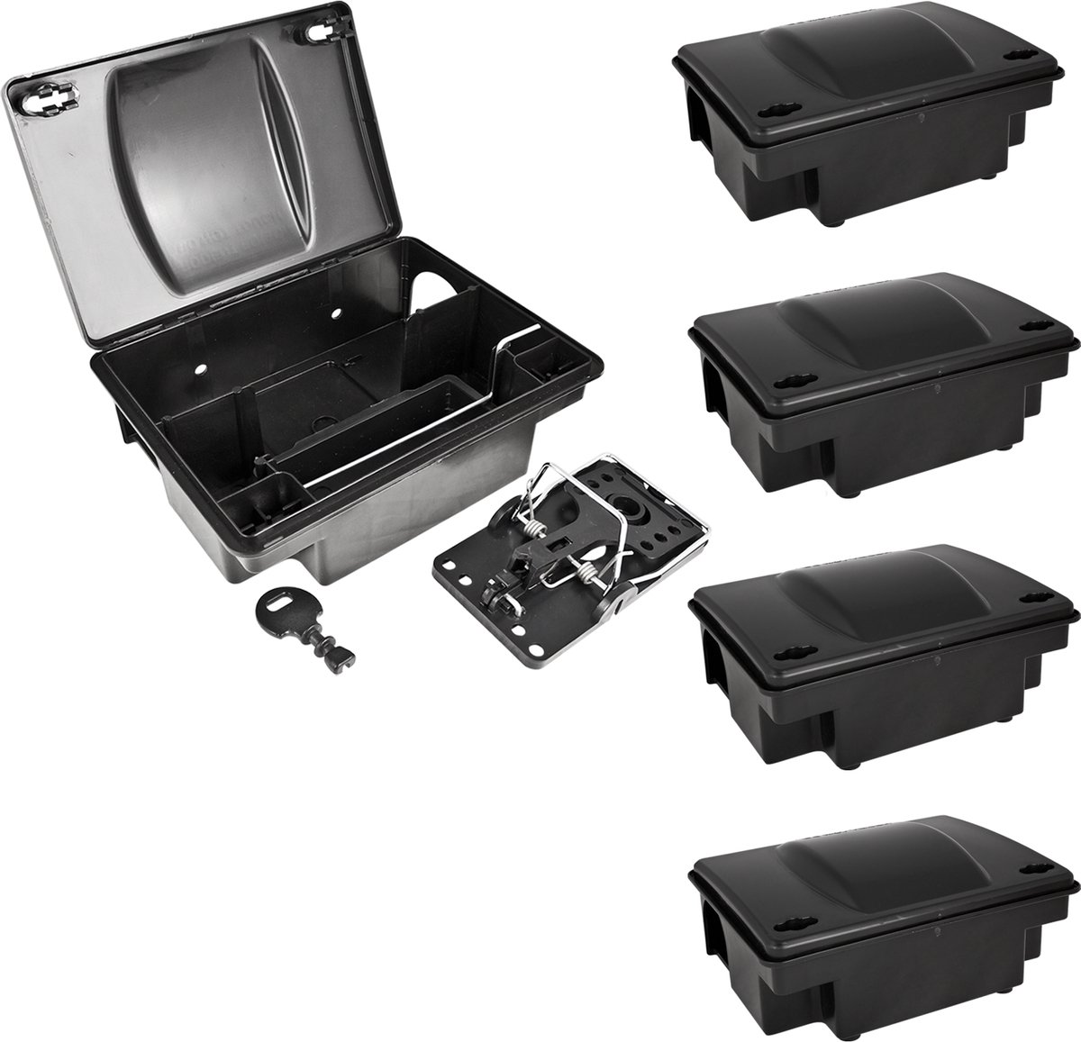5 x Aasstation Rattenset Aasbox Box Tuin Muizenval Muizen met klikval Rattenaasbox Rattenaasstation Rattenval Kind Huisdierveilig Petigi