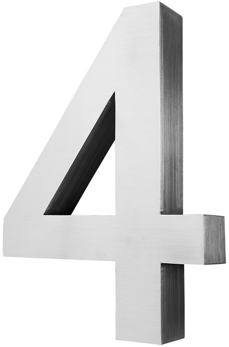 Roestvrijstalen Huisnummer – 20 cm Groot – 4 Cijfers – Geborsteld 3D-design – Lettertype Arial – V2Aox
