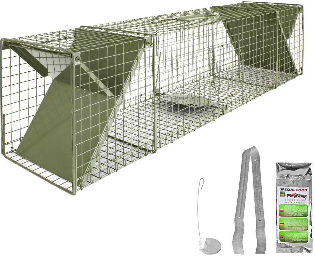 Petigi Levendvangende val – Draadkooi voor marters, wezels, konijnen & ratten – Groen (120 x 29 x 31 cm) – Diervriendelijke val voor tuin, huis & zolder – Ongediertebestrijding & verplaatsing