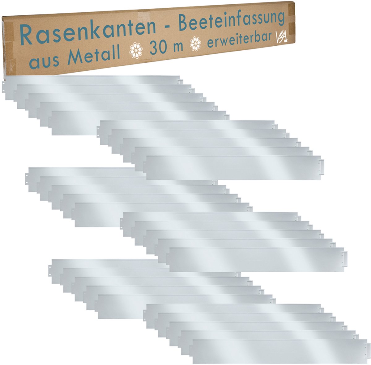 Metalen gazonrand – 30 m (uitbreidbaar) – 100x14 cm – Verzinkt – Bloemperkrand, afboording, maaistrook – V2Aox