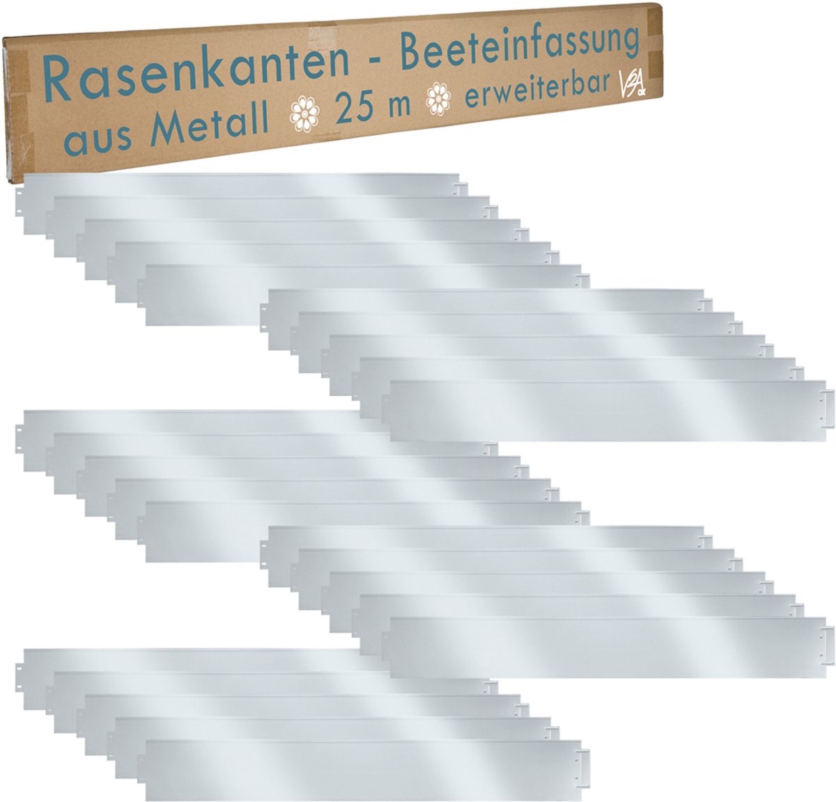 Metalen gazonrand – 25 m (uitbreidbaar) – 100x14 cm – Verzinkt – Bloemperkrand, afboording, maaistrook – V2Aox