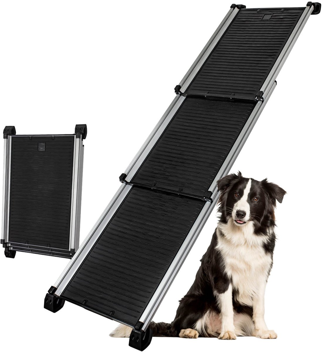 Telescopische hondenloopplank voor auto, 158 cm, uitschuifbaar, aluminium, hondenloopplank, hondentrap, SUV, antislip 90 kg draagvermogen petigi