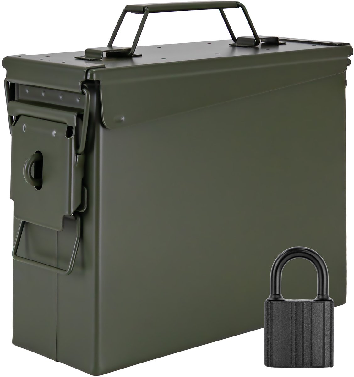 Trucky Munitiekist met slot – Metalen munitiekist, opbergdoos met deksel – 28 x 10 x 22 cm – Legergroen metaal