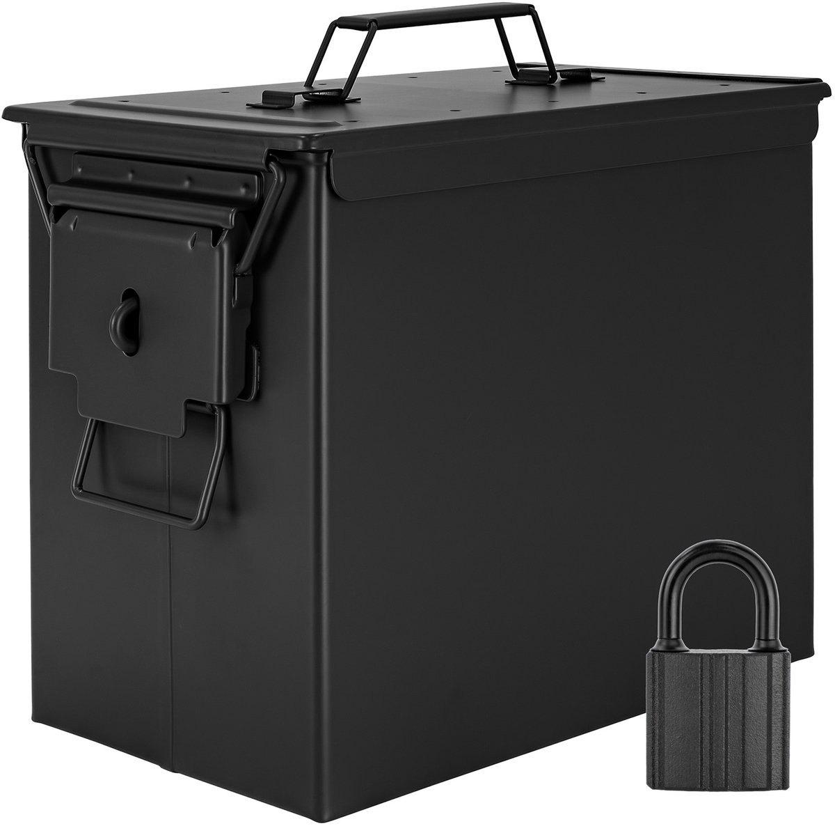 Trucky Munitiekist met slot – Metalen munitiekrat, opbergdoos met deksel – 33 x 19 x 28 cm – Legerzwart metaal