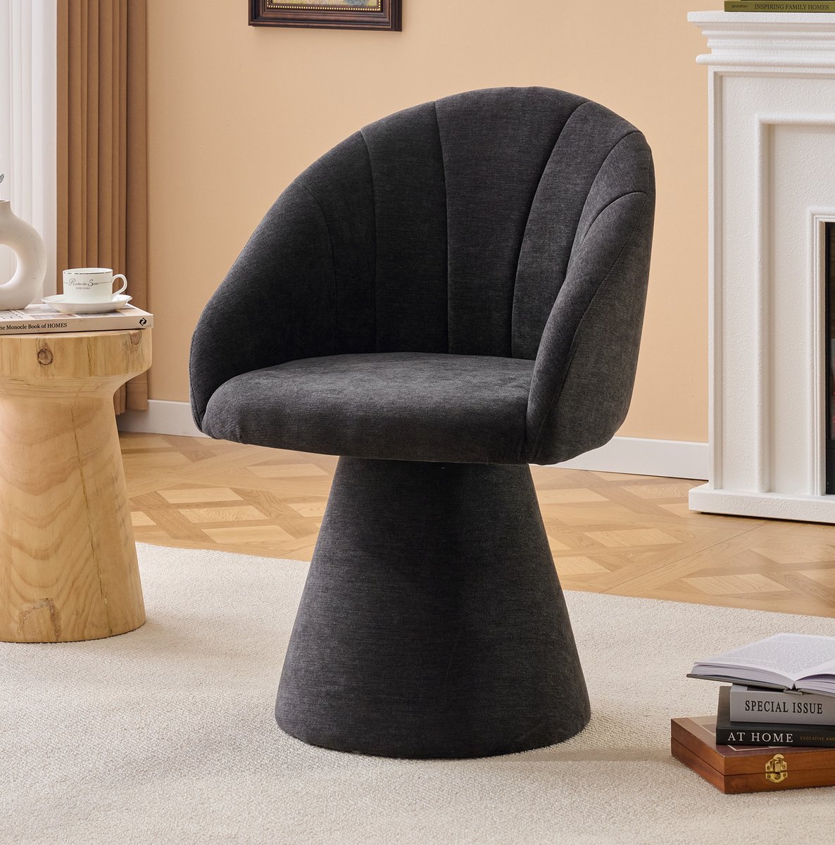 FloraGrace Eetkamerstoel – Draaibaar 360° Kuipstoel Design – 1 Stuk – Chenille – Scandinavisch Modern – Grijs – Met Armleuningen