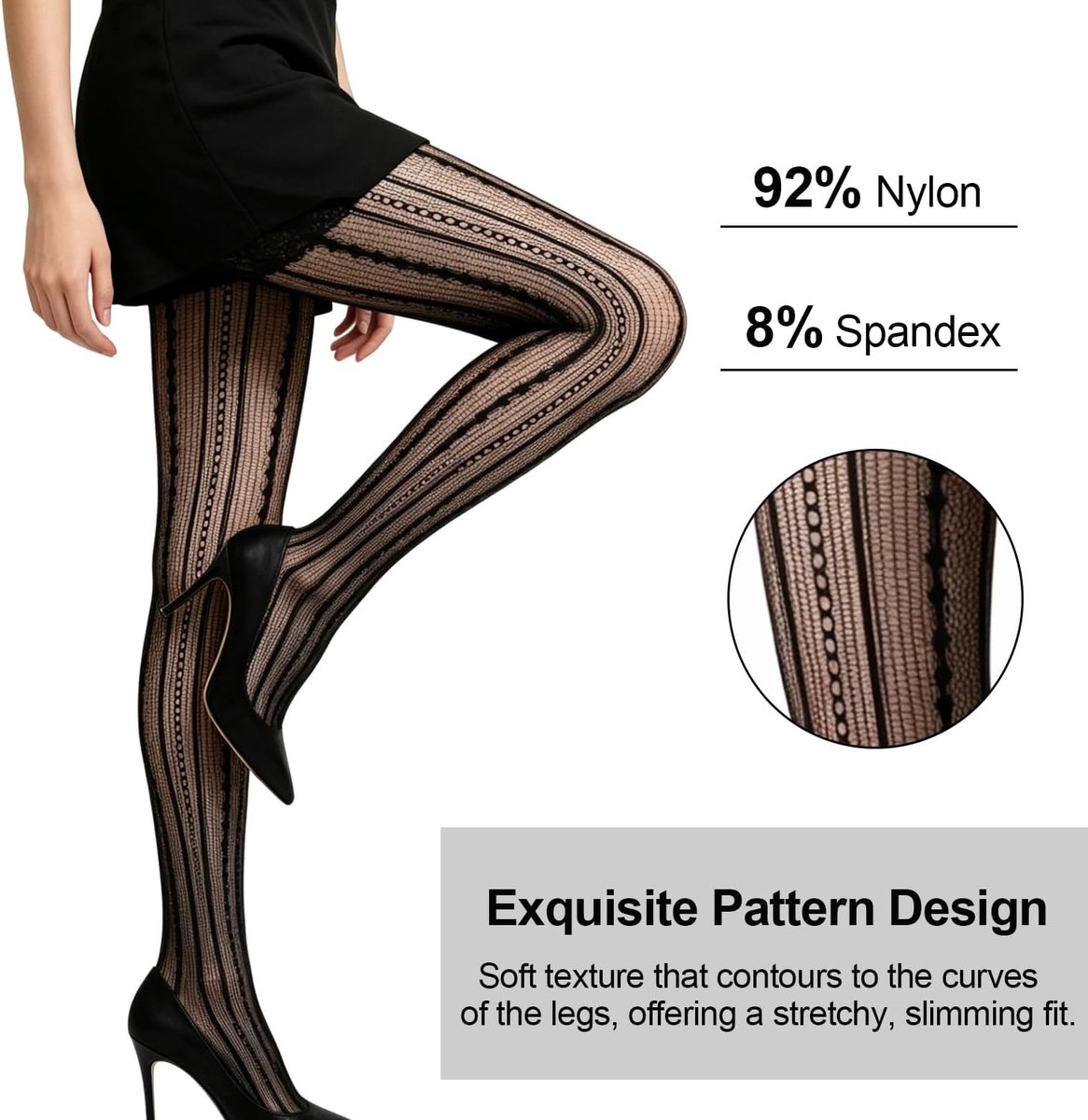 Elegante Bloemenpatroon Panty’s voor Dames - 2 Paar Zwart Visnet, Hoge Taille, Elastisch en Ladderbestendig voor Dagelijks Gebruik en Feestjes