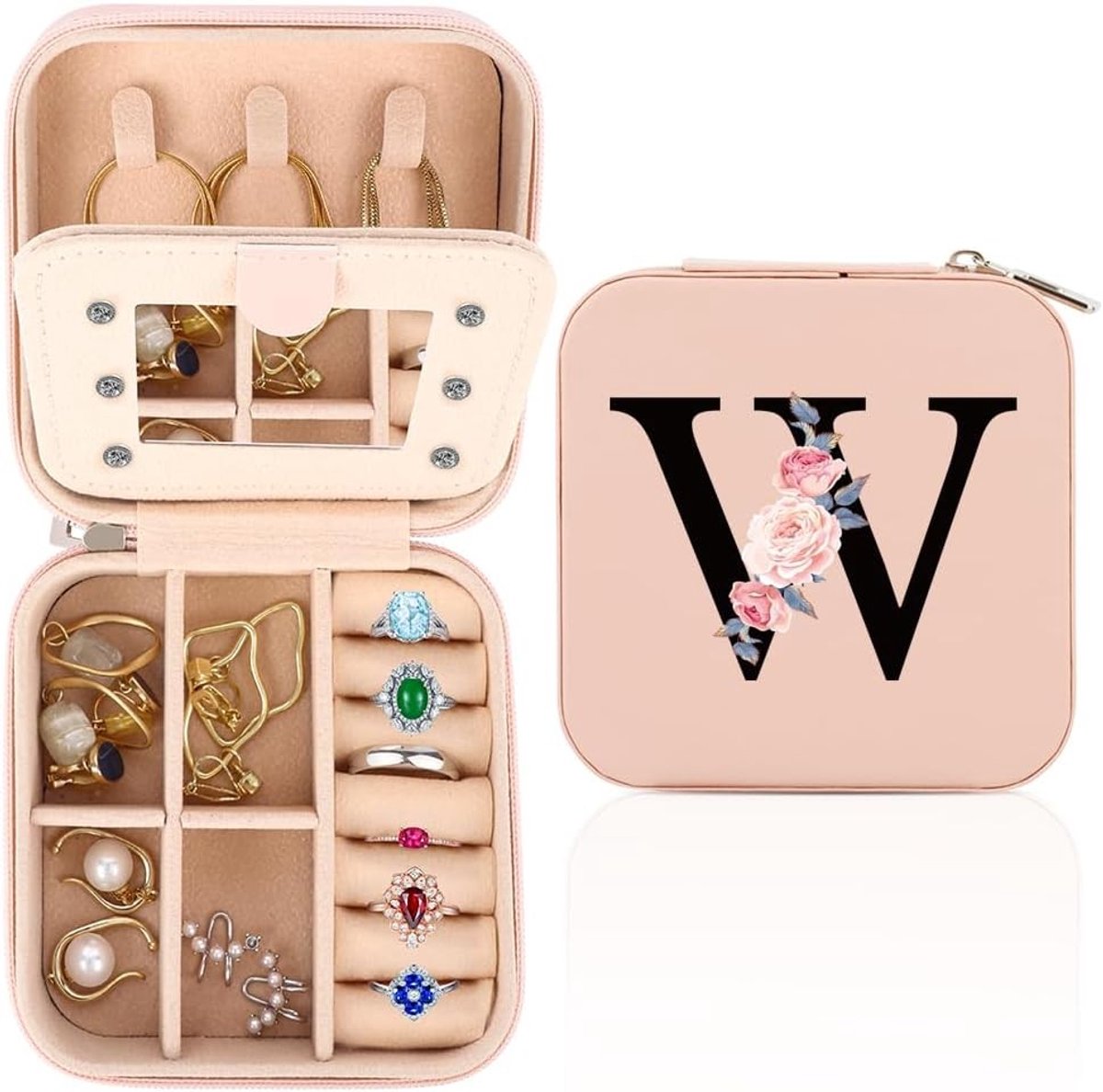 Reisjuwelenkist voor Vrouwen, Gepersonaliseerde Juwelenopberger met Spiegel, Compact en Handig voor Cadeaus en Verjaardagen