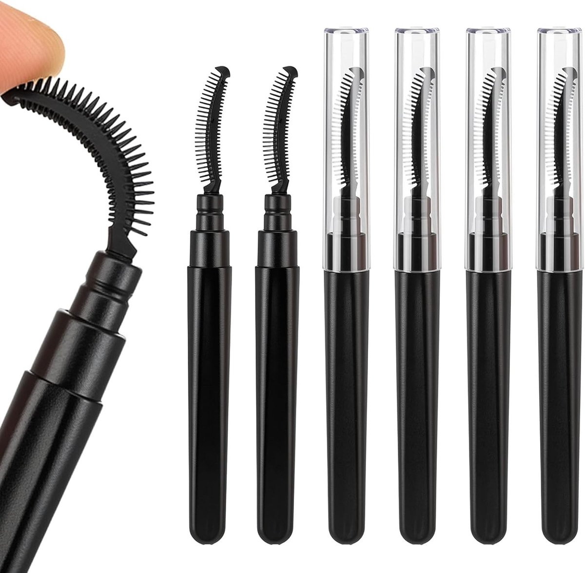 Set van 6 Zwarte Wimpers Kammen, Zachte Wimperborstels voor Vormgeven, Scheiden en Fixeren van Wimpers, Handig voor Make-up onderweg
