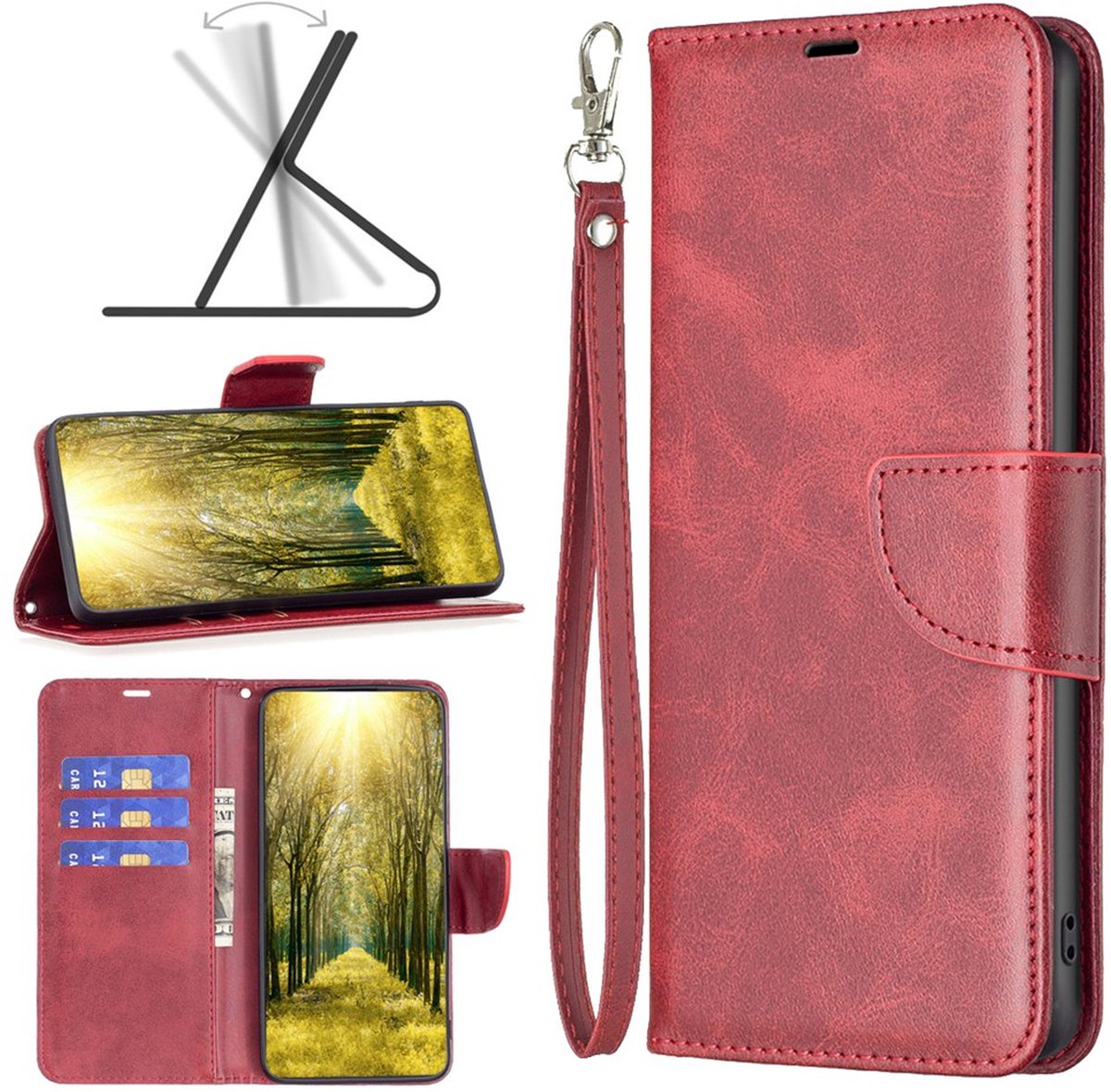 MobyDefend Hoesje - Geschikt voor Xiaomi 17T Pro - Wallet Book Case Met Koord - Rood