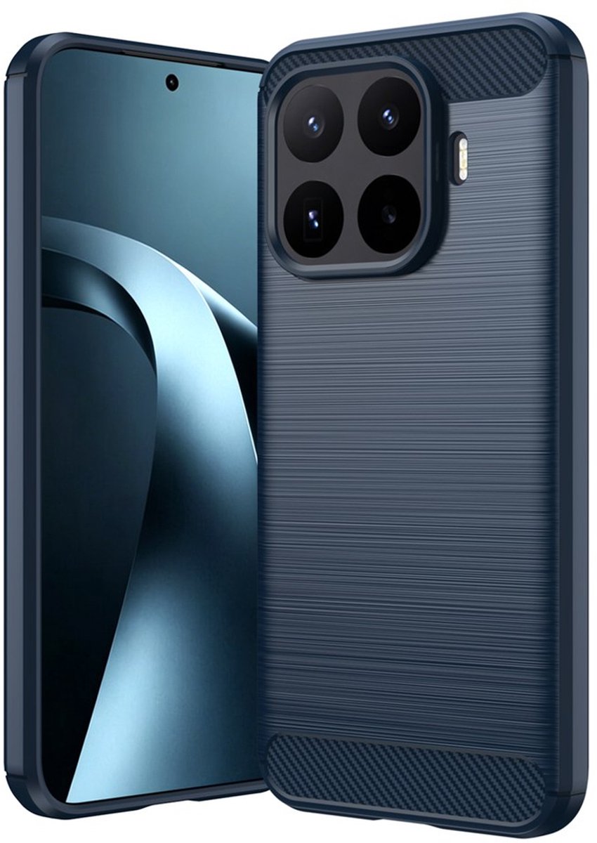 MobyDefend Hoesje - Geschikt voor Xiaomi 17T Pro - TPU Backcover - Geborstelde Metaal & Carbon-Look - Blauw