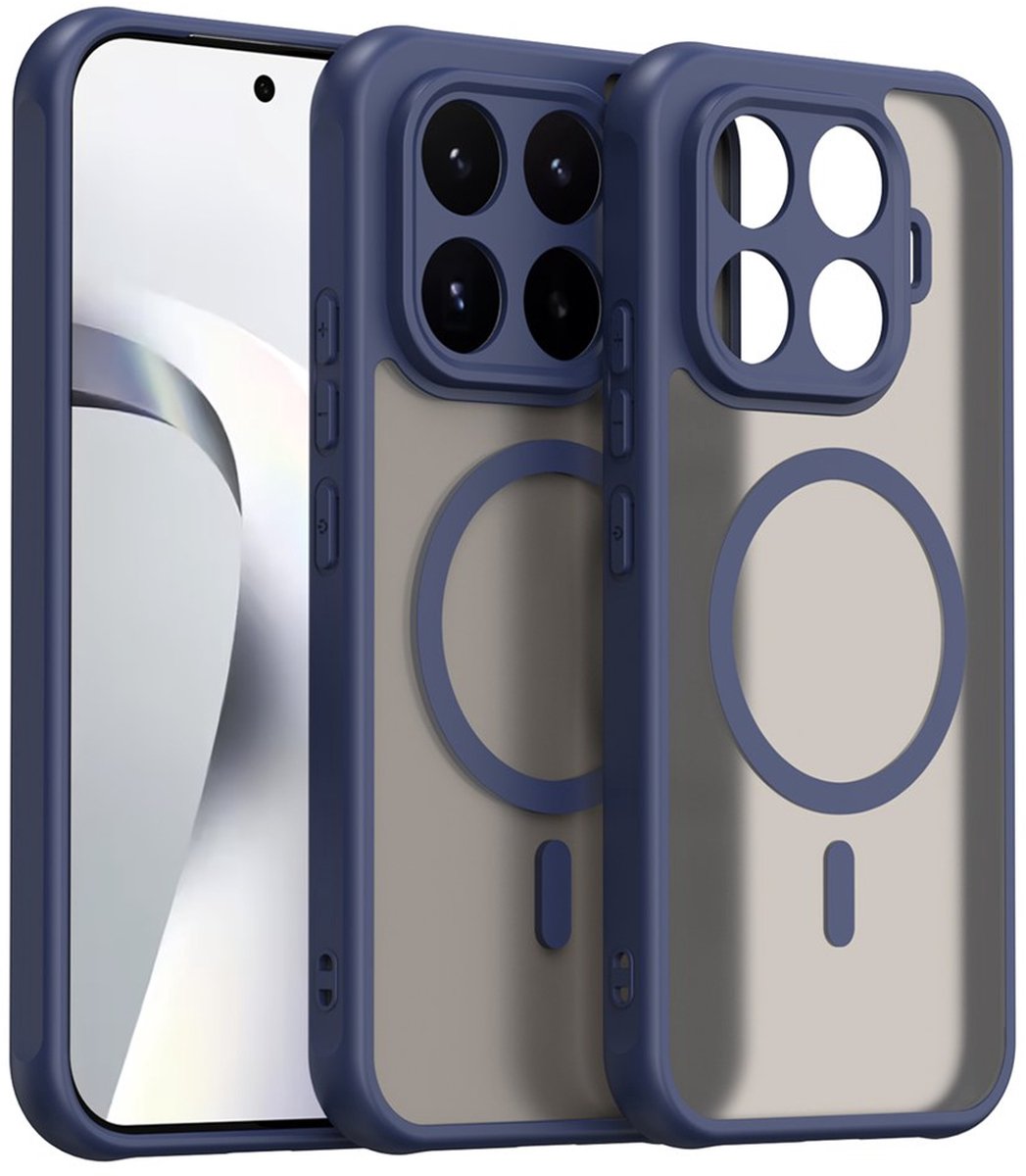 MobyDefend Hoesje - Geschikt voor Xiaomi 17T - Case Geschikt voor MagSafe - Mat Transparant Met Gekleurde Rand - Blauw