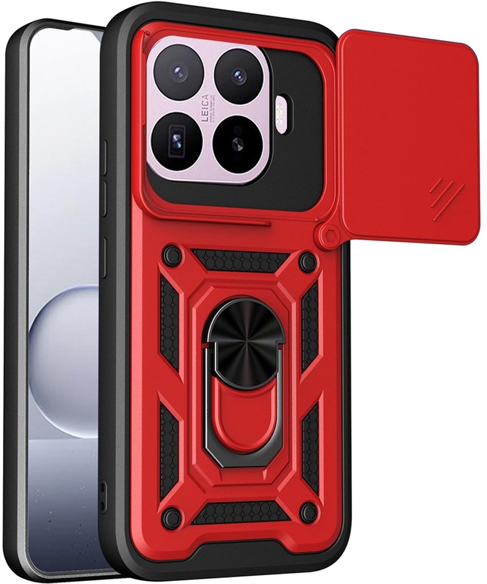 MobyDefend Hoesje - Geschikt voor Xiaomi 17T - Pantsercase Met Draaibare Ring - Rood