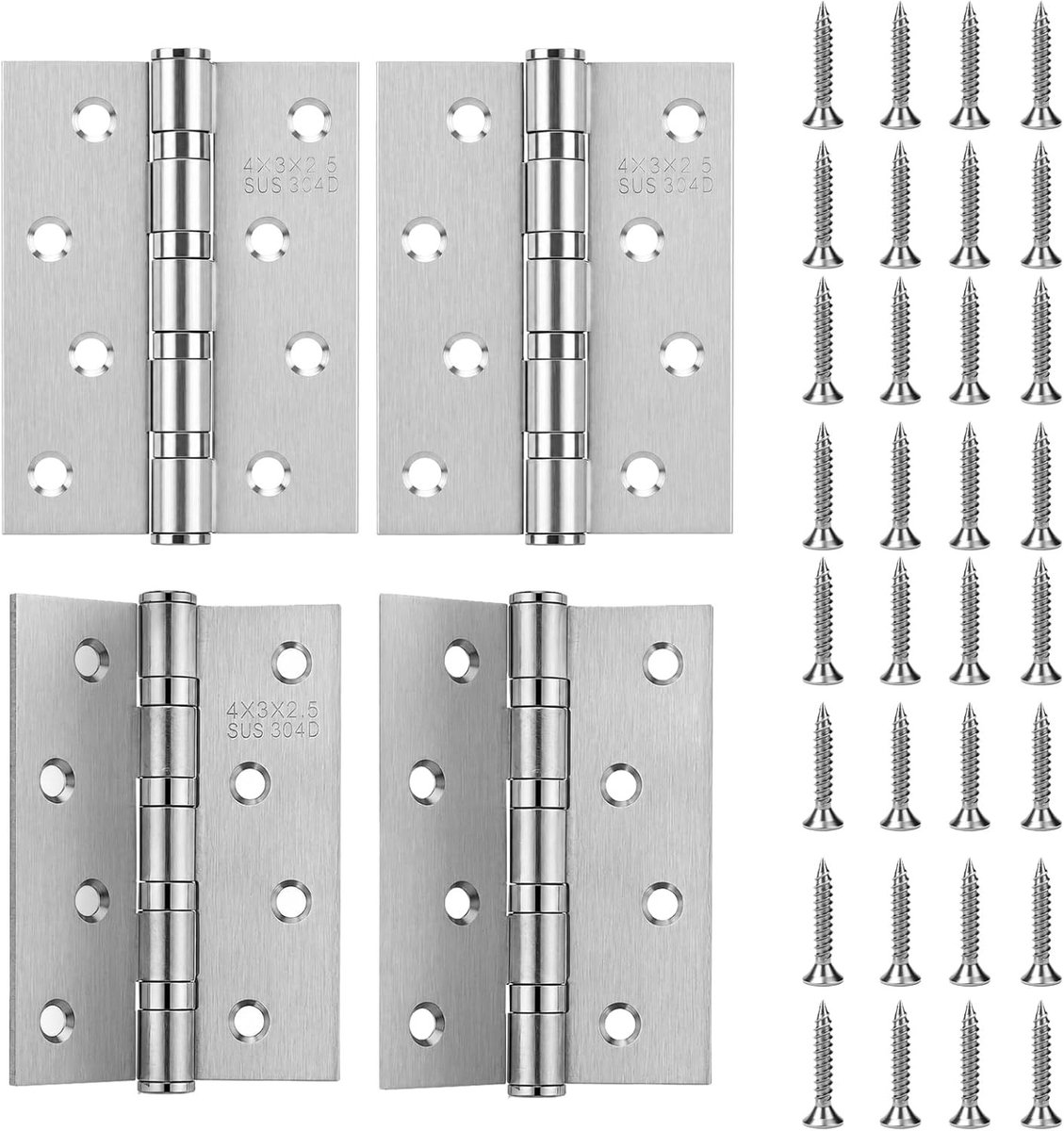 Zware roestvrijstalen deurscharnieren 100 x 75 x 2,5 mm voor massief houten deuren en tuinpoorten, ideaal voor binnen en buiten gebruik, zilverkleurig en duurzaam