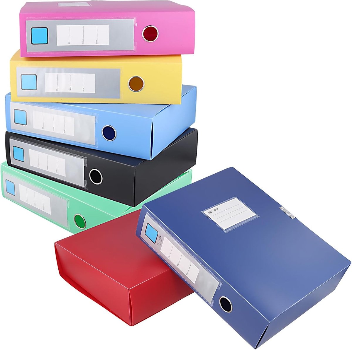 Set van 7 A4 Opbergdozen in 7 Kleuren - Documenten Opslag, Plastic Mappen en Bestanden Organiseren voor Thuis en Kantoor
