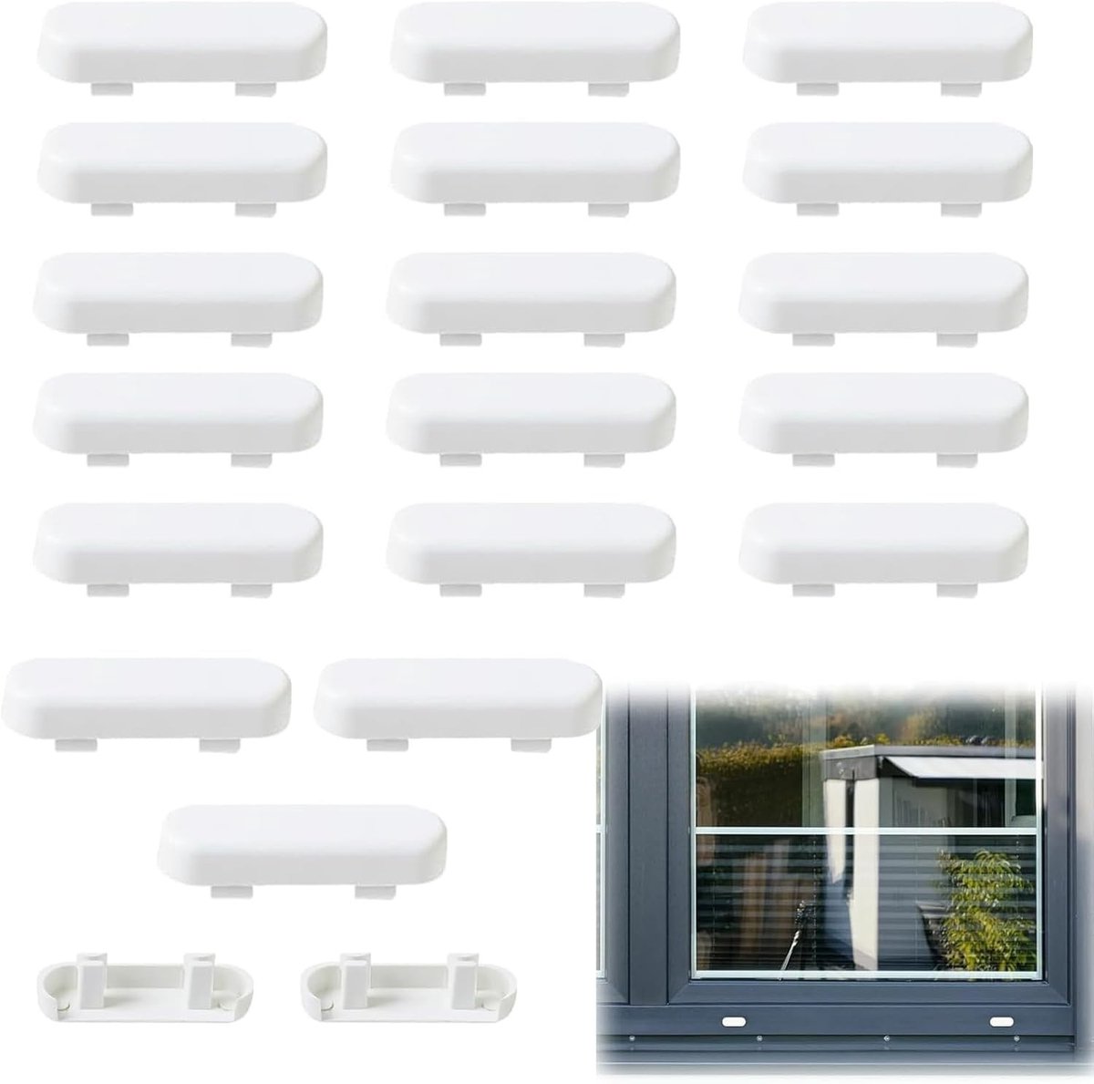 Afvoerdoppen voor ramen en deuren - 20 stuks decoratieve stoppen van ABS-kunststof, geschikt voor PVC-afvoergaten, 4 x 1 x 0,65 cm, wit en waterdicht
