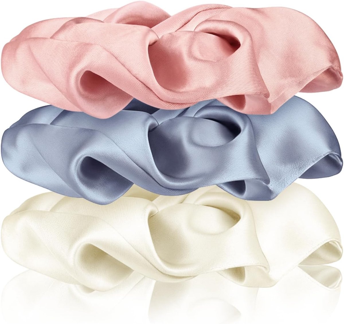Set van 5 satijnen haarelastiekjes voor dames in roze, grijs, blauw en wit - Perfect voor elke gelegenheid en haartype