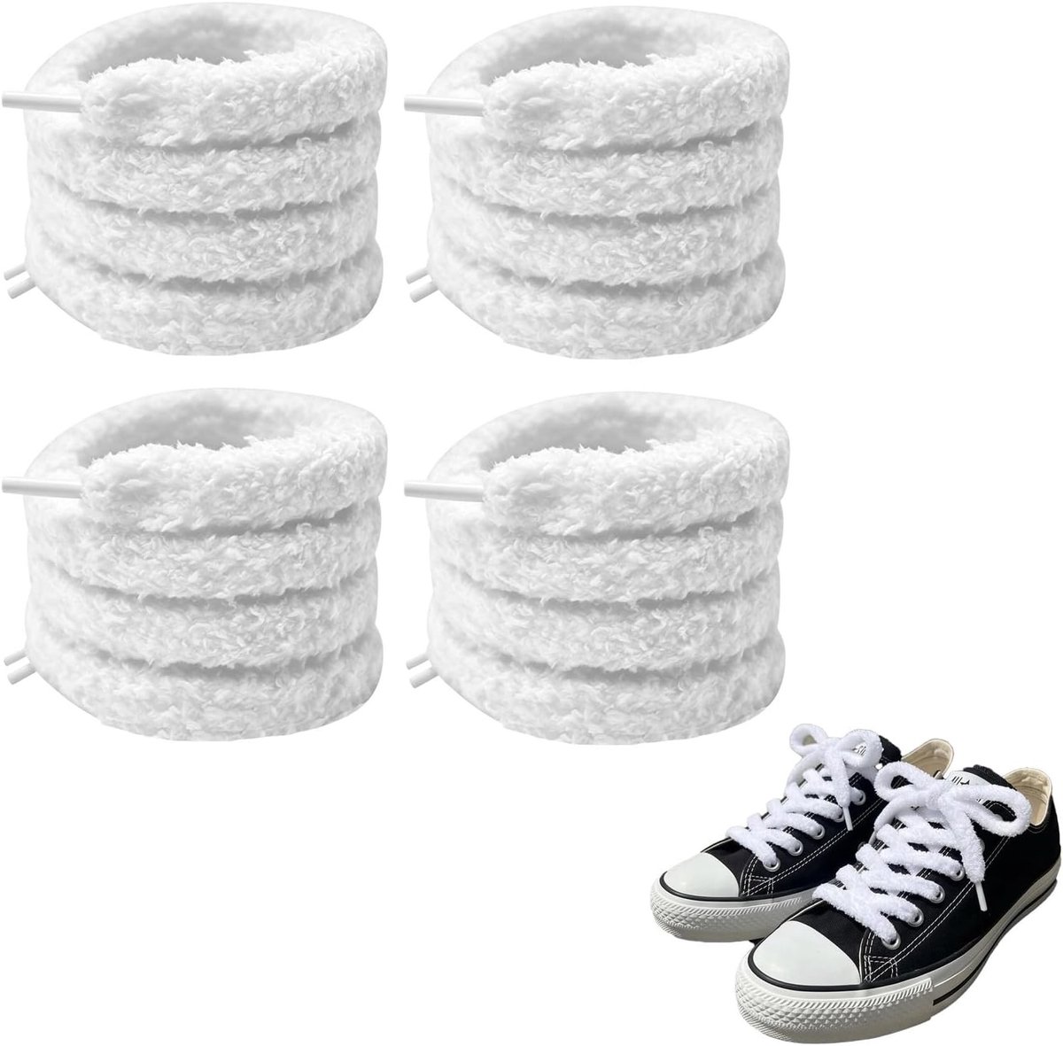 Witte veters van wollig katoen, 1,5 cm breed en 100 cm lang, ideaal voor sneakers, vrijetijdsschoenen en sportschoenen, 2 paar vervangingen