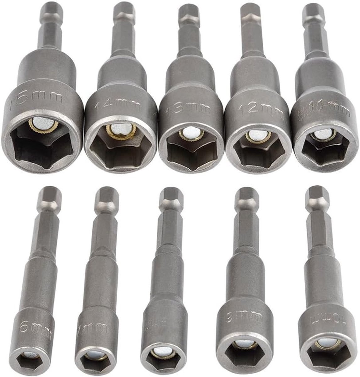 10-delige Set van Magnetische Steeksleutel Adapters - Hexagonale Boor 1/4 Inch 6-15mm - Professionele Gereedschappen voor Klussen