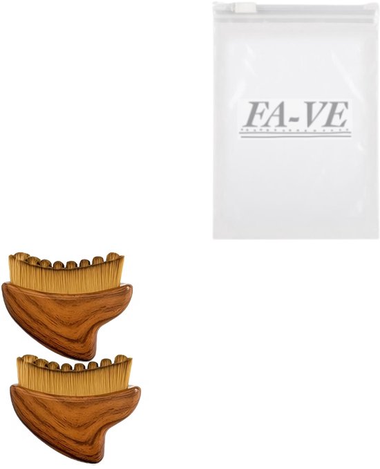 Set van 2 houten gezichtsmassageborstels naast een plastic FA-VE zakje.