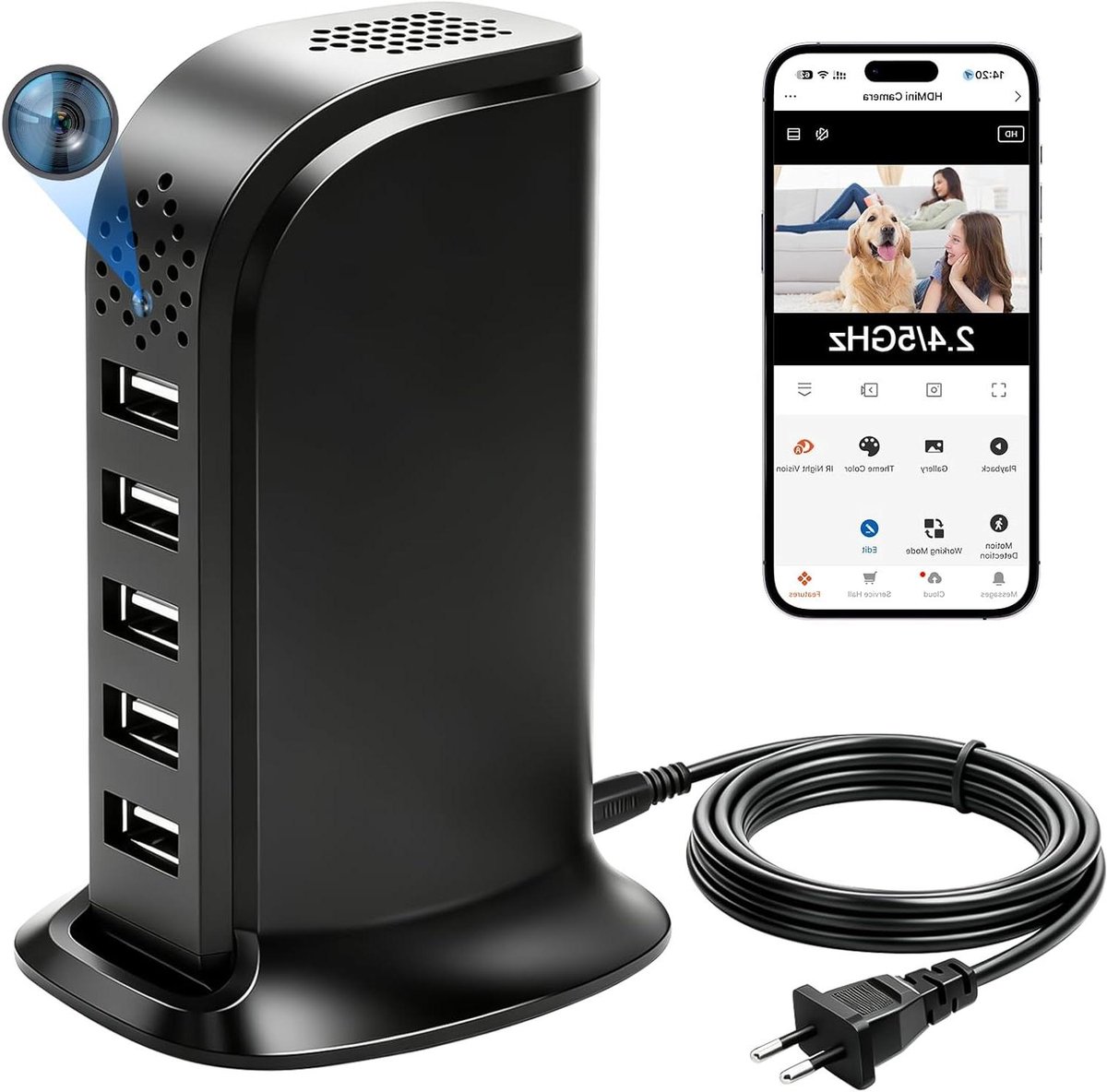 Verborgen Camera - Mini Spionage - Huis Bewaken - 5 Poorts Oplader - 1080p HD - Zwart