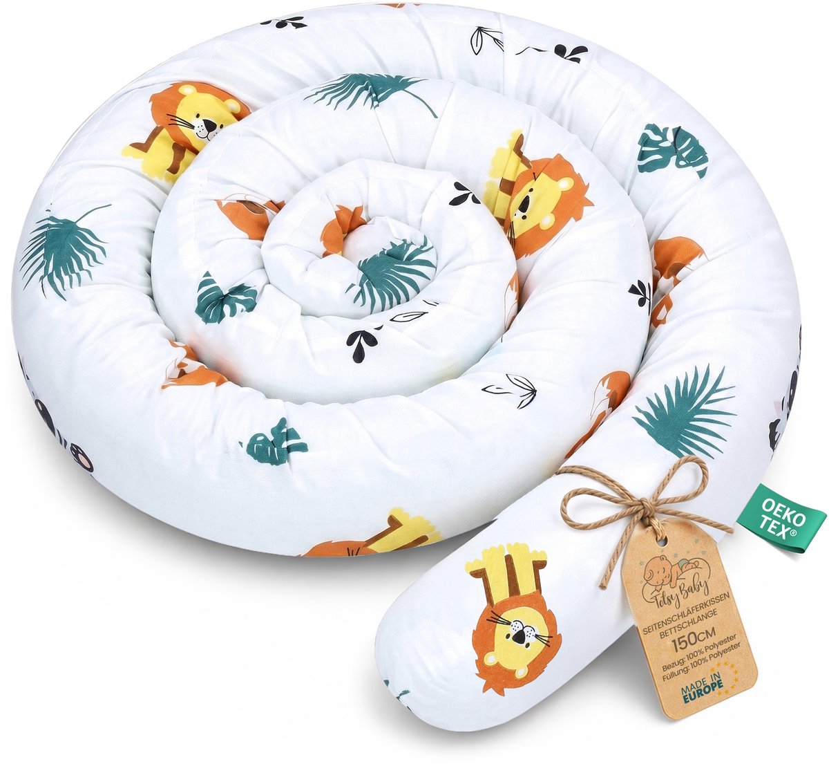 XXL bedslang bedkussen voedingskussen bedrol bedrandbescherming sierkussen bedomranding slang XL handgemaakt Safari 150 cm Oeko-Tex-certificaat