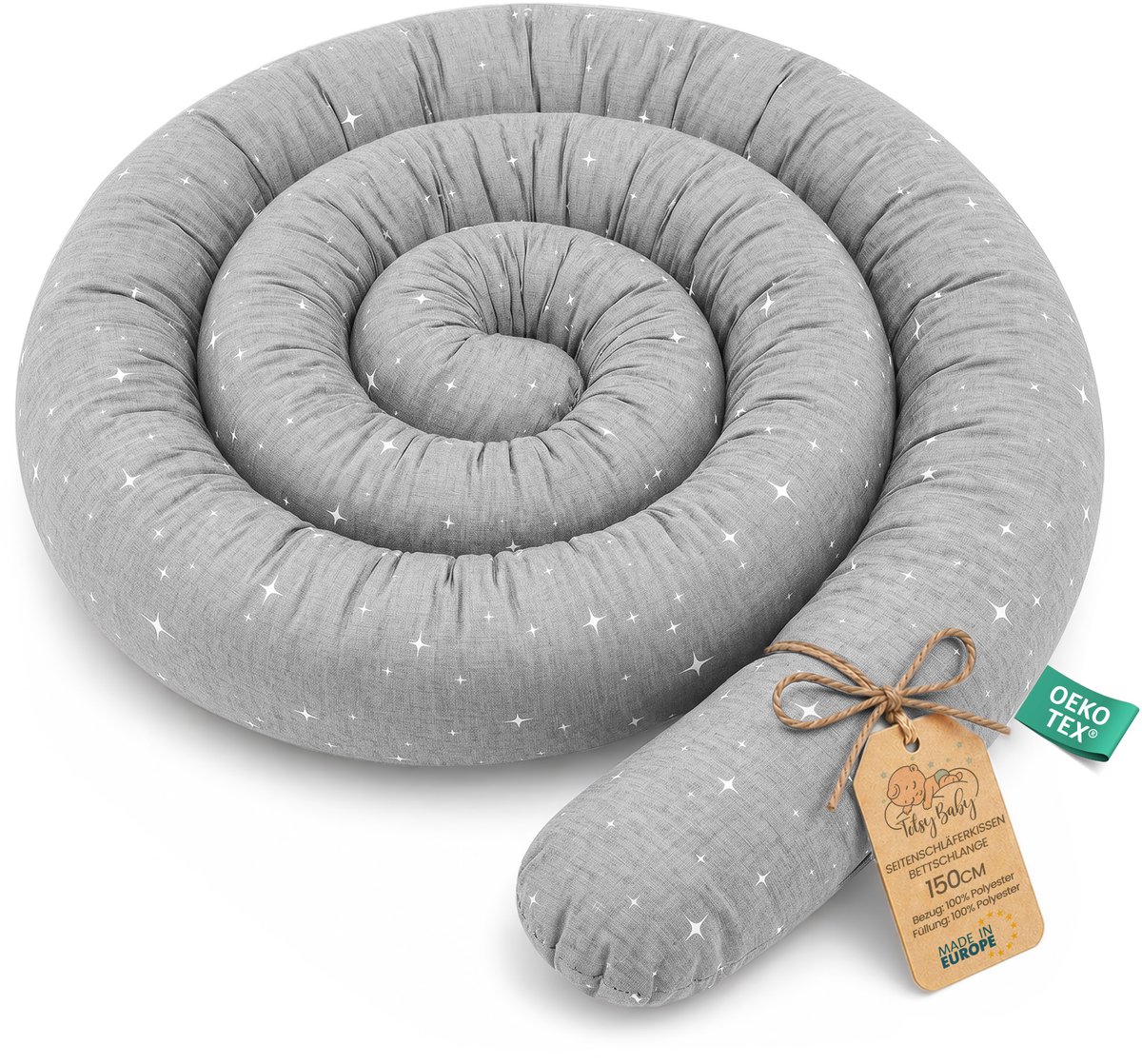 XXL bedslang bedkussen voedingskussen bedrol bedrandbescherming sierkussen bedomranding slang XL handgemaakt Galaxie 150 cm Oeko-Tex-certificaat