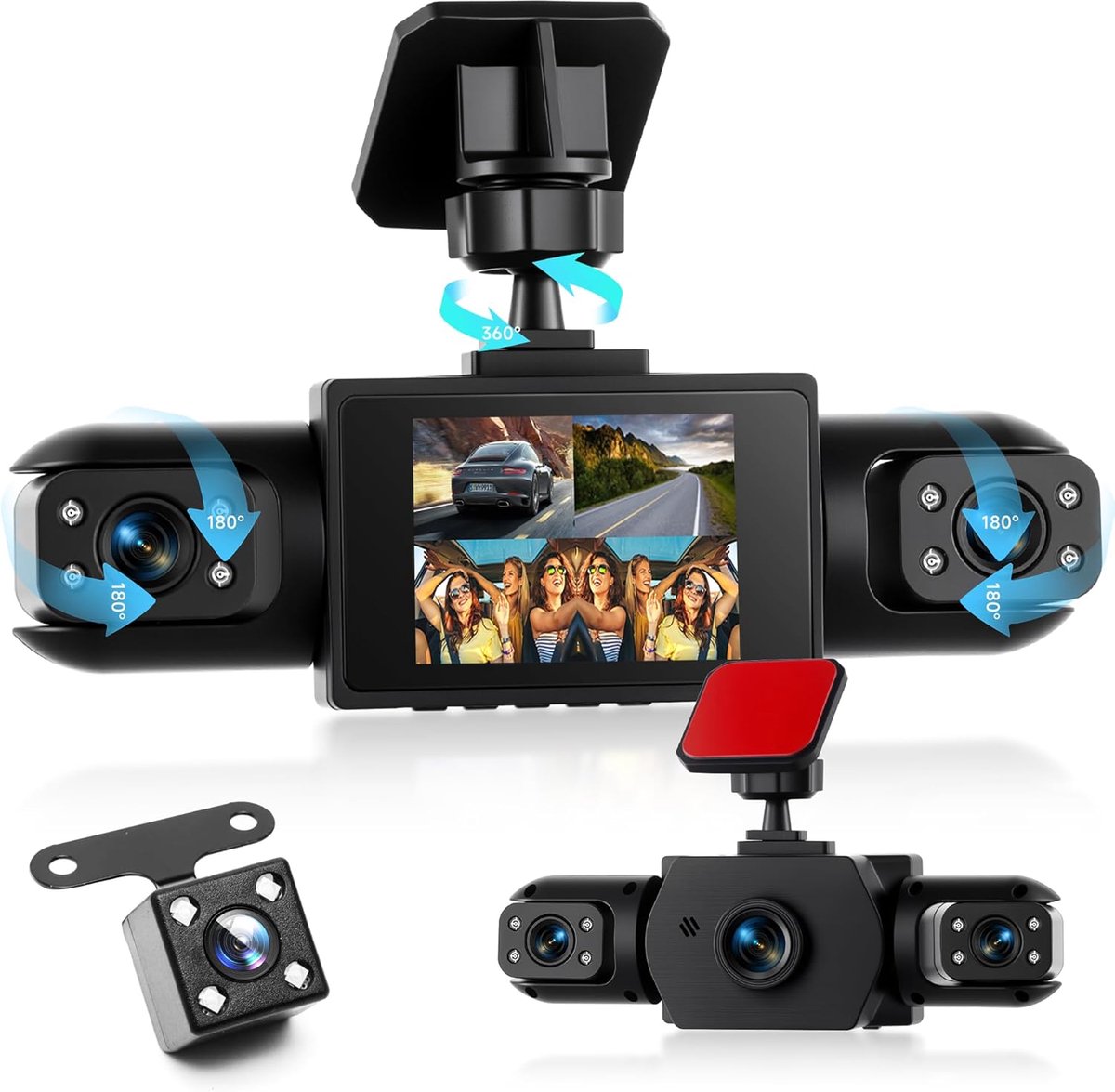 Dashcam voor Auto - Vier Camera's - 360-graden Panoramische Dekking - Infrarood Nachtzicht - Achteruitrijassistentie - 1080P - Zonder Geheugenkaart